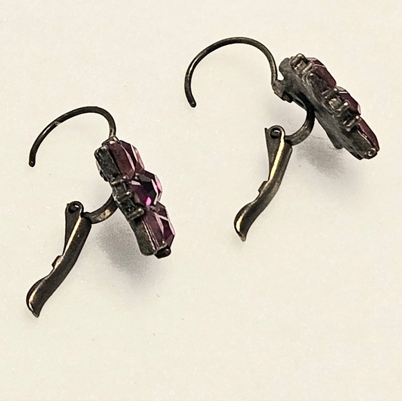 Vintage-Inspired Garnet & Amethyst Crystal Flower Drop Costume Earrings - Picture 3 of 5